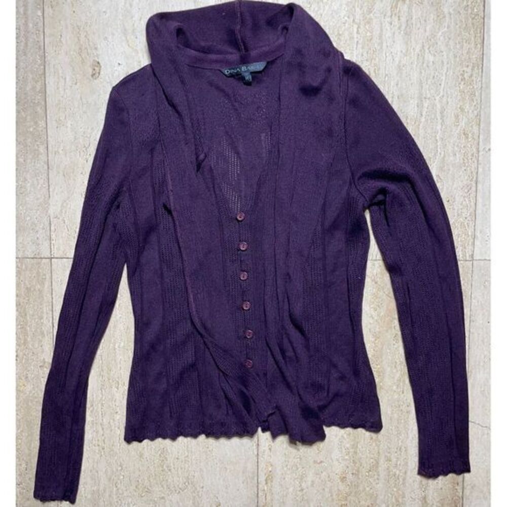 Dina‎ Bar-el Purple Ribbed Button-Front Cardigan Sweater Medium Scalloped Hem